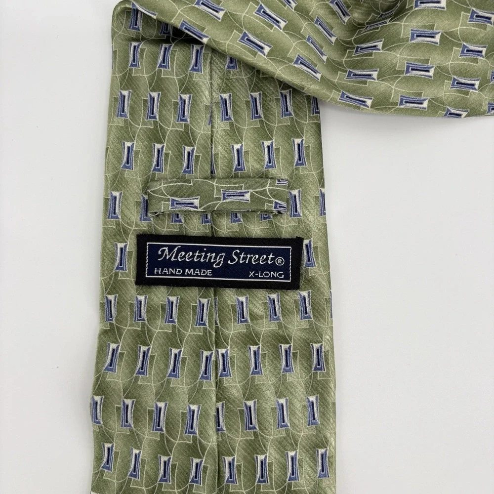 Meeting Street 100% Silk Olive Green and Blue Men's Neck Tie 60 inches‎ long
